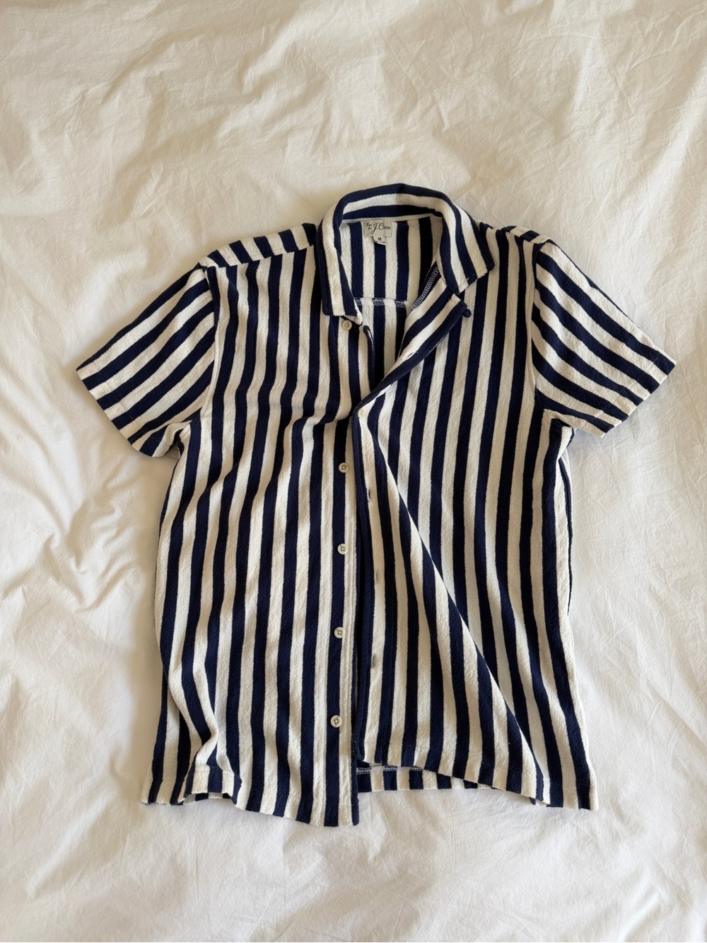 J. Crew Navy & White Vertical Stripe Short-Sleeve Button-Down Shirt